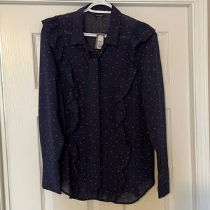 ✨NEW RW&Co Long Sleeve Ruffle Button Up Blouse Large